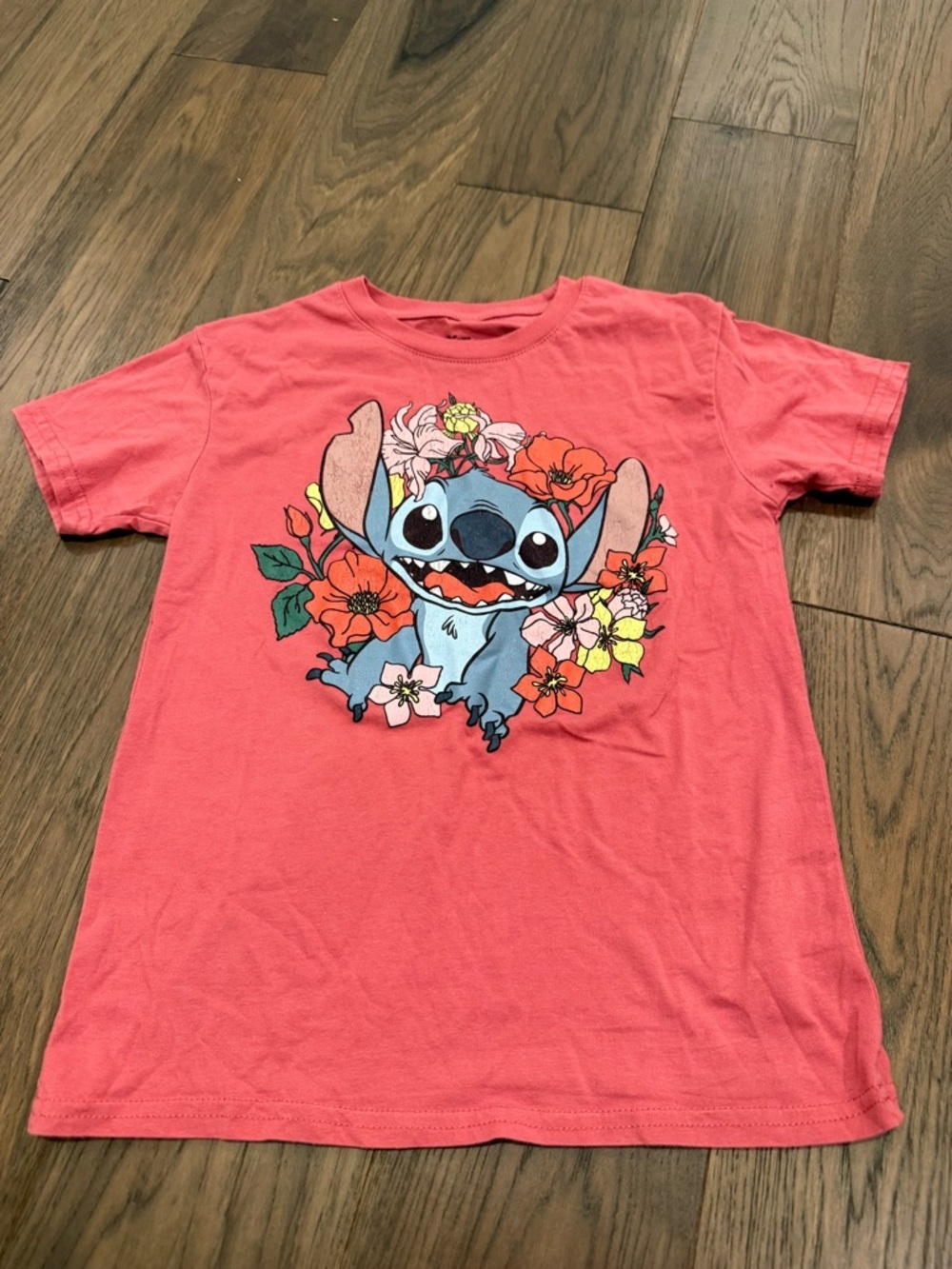 Disney Stitch Floral Graphic T-Shirt - Salmon/Pink Women’s XS